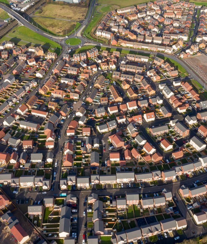 An aerial view of new houses in Bridgwater, Somerset, UK